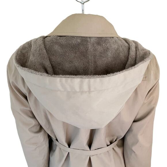 VTG LONDON FOG Faux Fur Lined Belted Hooded Trench Coat in Khaki SZ 10P - Picture 5 of 13